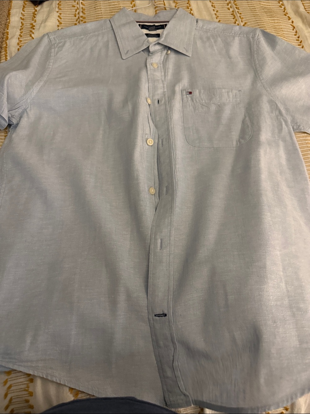 Tommy Hilfiger Pale Blue Short-Sleeve Button-Down Shirt